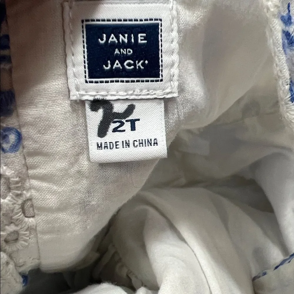 Janie and Jack White and blue floral eyelet dress size 2T